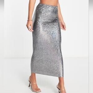Topshop ASOS Pleated Iridescent Maxi Skirt Size 14 NWT